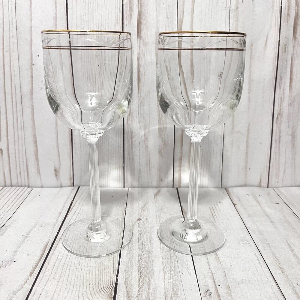 Lenox Liberty Goblet Wine Stemmed Glasses 7.5" Tall Gold Trim Set Of 2 Glasses